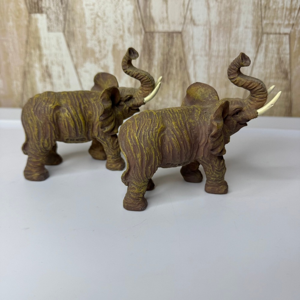 Set of 2 Vintage‎ SM CO Elephant Figurines Trumpeting Textured Resin